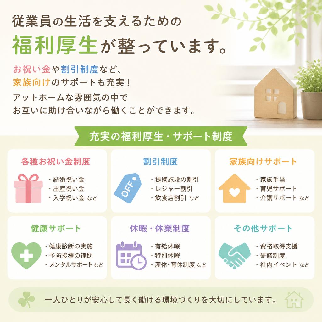 充実の福利厚生と温かい職場環境