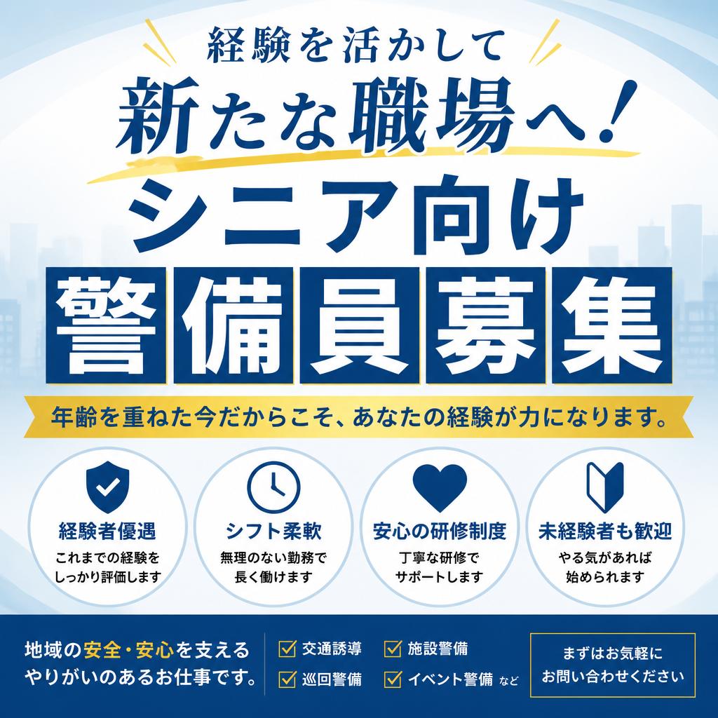 経験を活かして新たな職場へ！シニア向けの警備員募集