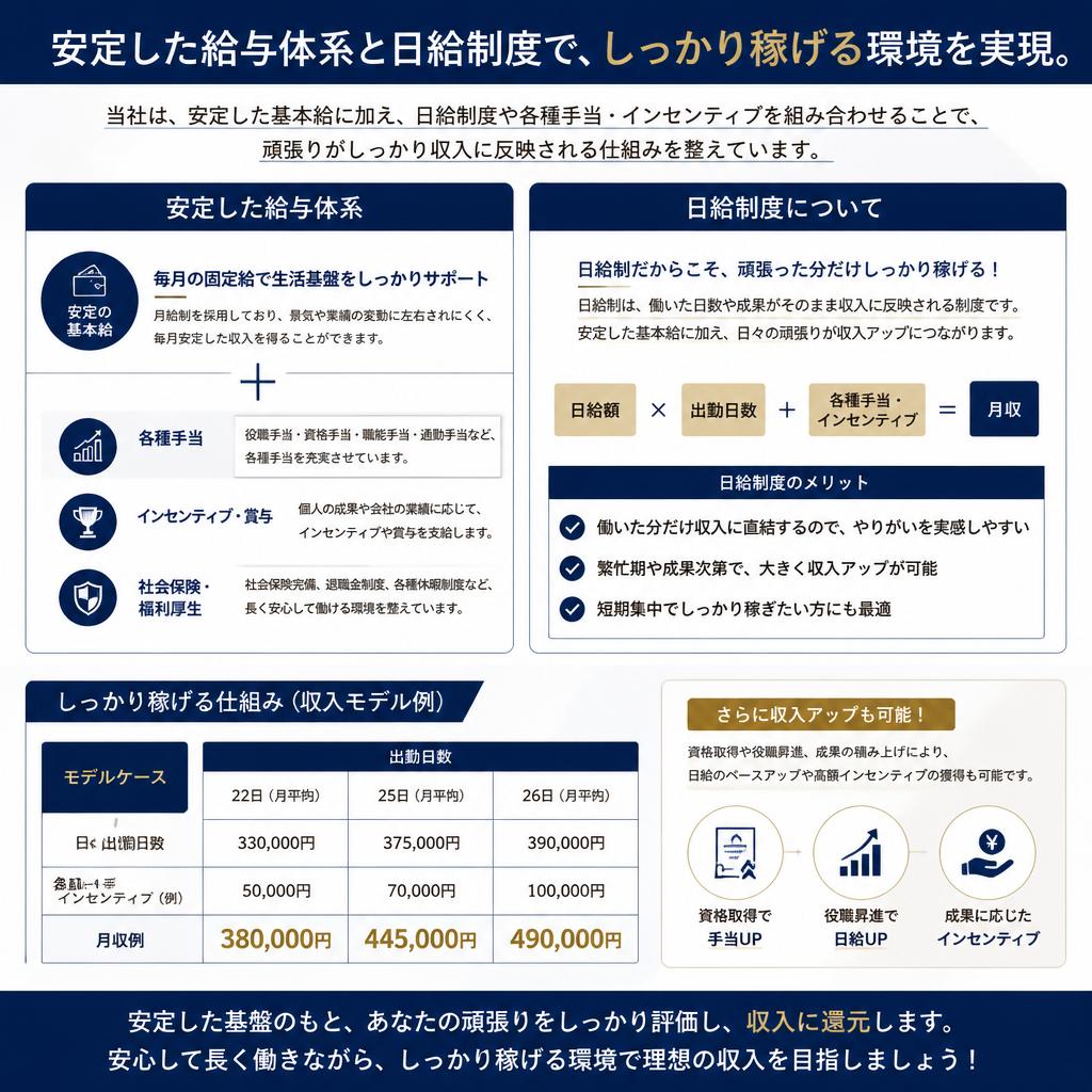 充実した日給制度と給与水準